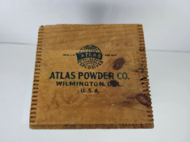 Vintage Atlas Powder Co Electric Blasting Caps Wood Crate Box Mining Explosives 12