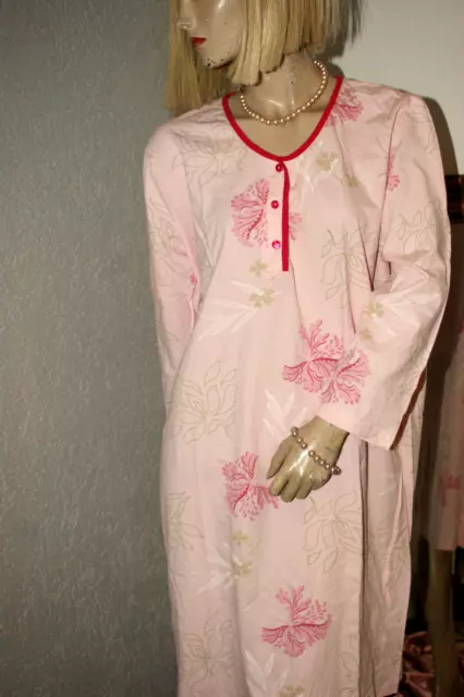 ASCAFA Vintage Negligee * Nachtkleid * NACHTHEMD rosa geblümt Baumwolle 44/46