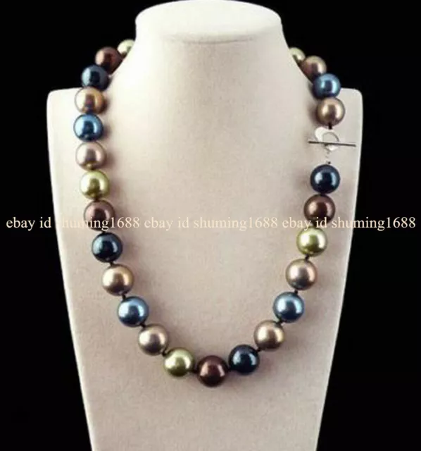 Seltene Riesige 12mm Echte Mehrfarbige Muschel Perle Halskette 16-28"