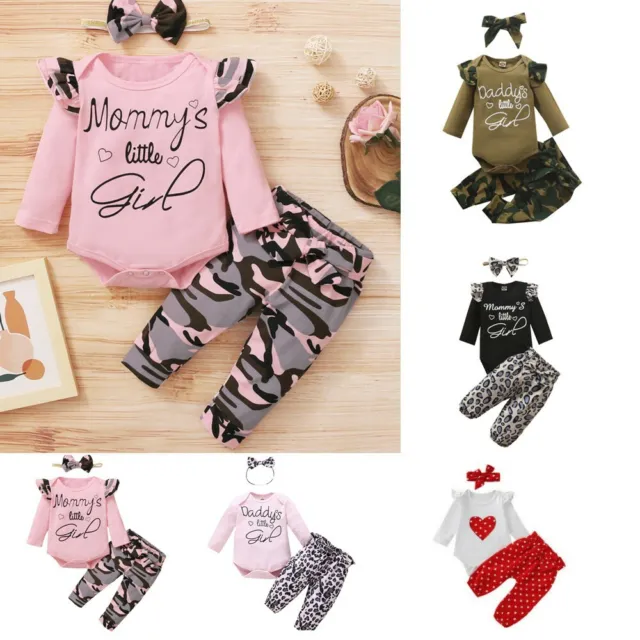Newborn Infant Baby Girl Romper Jumpsuit Tops Pants Headband Outfits Clothes Set