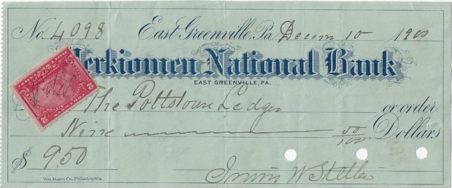 Perkiomen National Bank~East Greenville, Pa~The Pottstown Ledger~1900