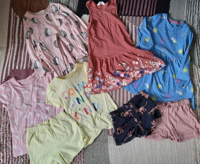 Girls Bundle Rainbow H&M M&S Dress PJs Shorts Size 5-6 yrs Spting Summer 7 items