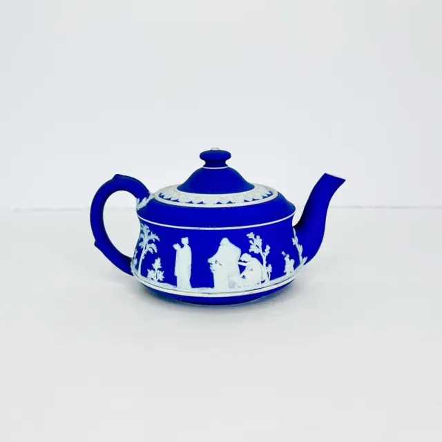 Antique Wedgwood Jasperware Cobalt Dark Blue Dipped Teapot