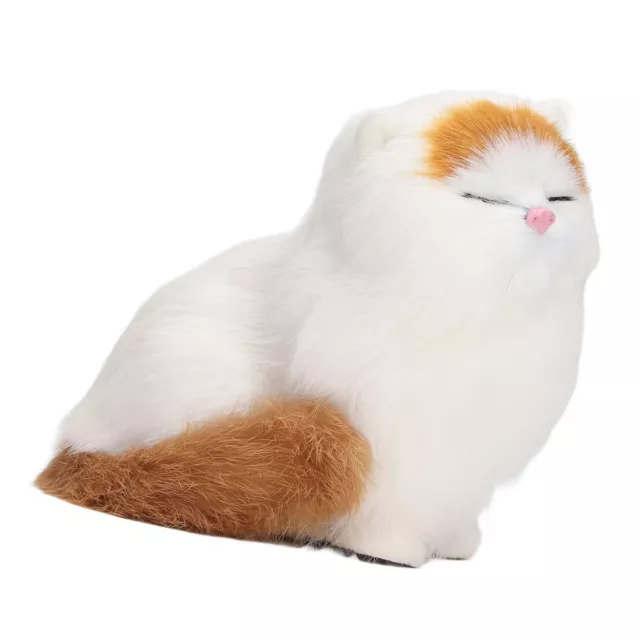 (Eyes Closed) Furry Cat Figurine Delicate Decoration Lifelike Synthetic