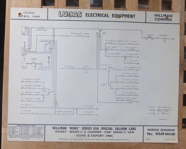 ORIGINAL LUCAS HILLMAN Minx 111A Special Saloon Wiring Diagram 1960