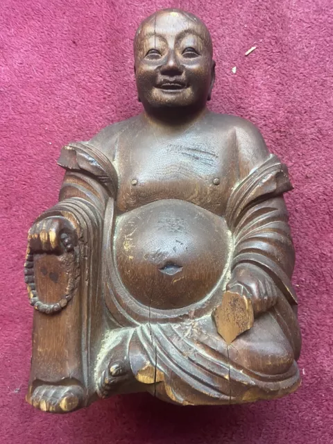 Large Vintage Hand Carved Wood Wooden Chinese  Buddha Statue Old Antique Rare