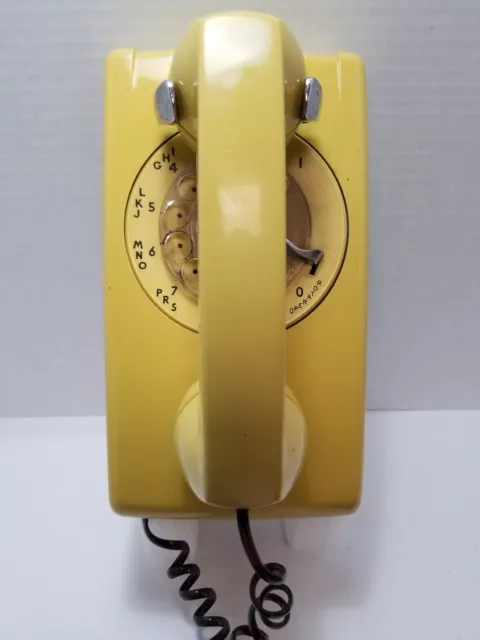 Vintage Western Electric Bell System Telephone Yellow Rotary Dial Wall Mount