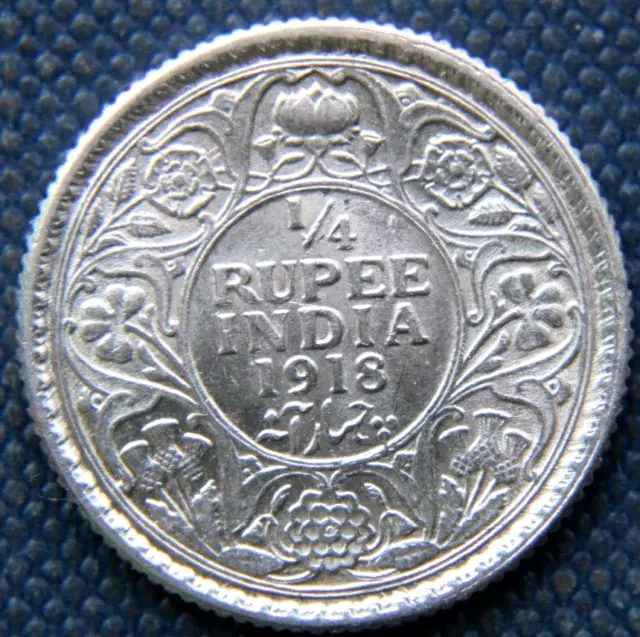 BRITISH INDIA 1/4 RUPEE 1918 Silver coin