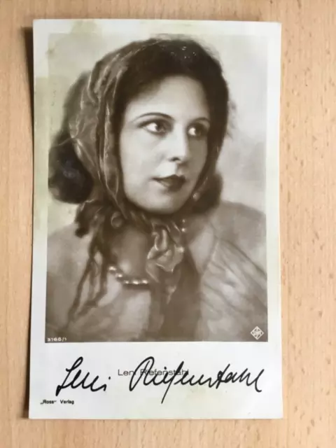 Leni Riefenstahl (Original-Autogramm auf Postkarte v. 1928 + Teil des Umschlags)