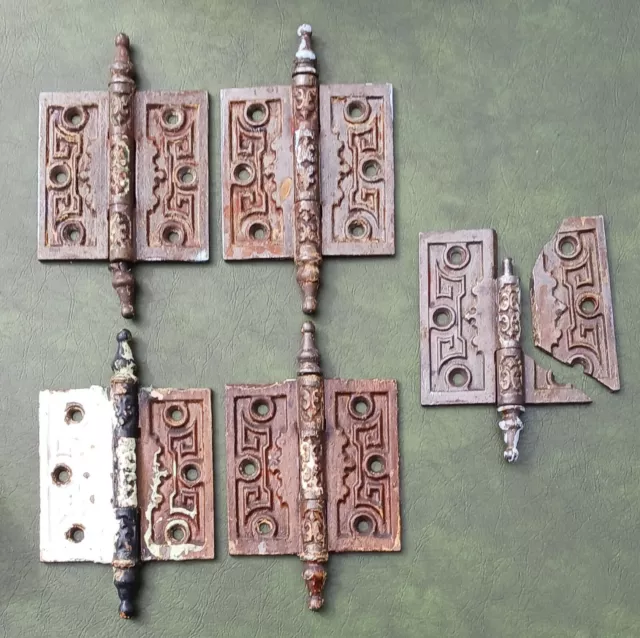 4  Old Door Hinges 3 X 2 1/2" Antique Steeple Top victorian  Vintage Cast Iron