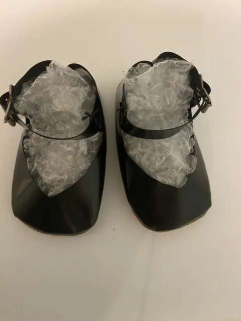 Vintage Black Patent Leather Mary Jane Large Baby Doll Shoes Soft Sole HTF