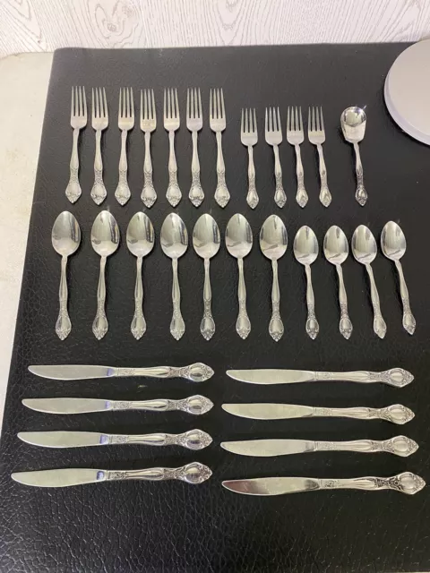 Miracle Maid MMA2 Stainless USA Rose Floral Glossy Silverware  Flatware 32 PCS
