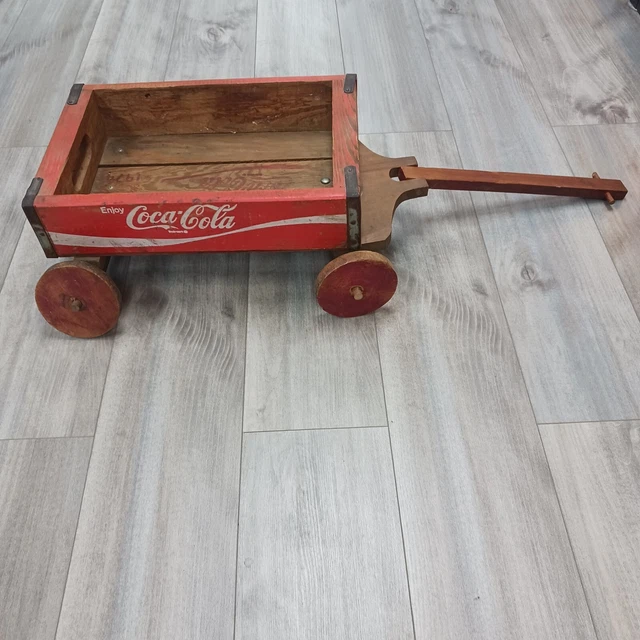 VINTAGE COCACOLA RED WOOD CRATE WAGON Wooden Coke Handmade Art 1974
