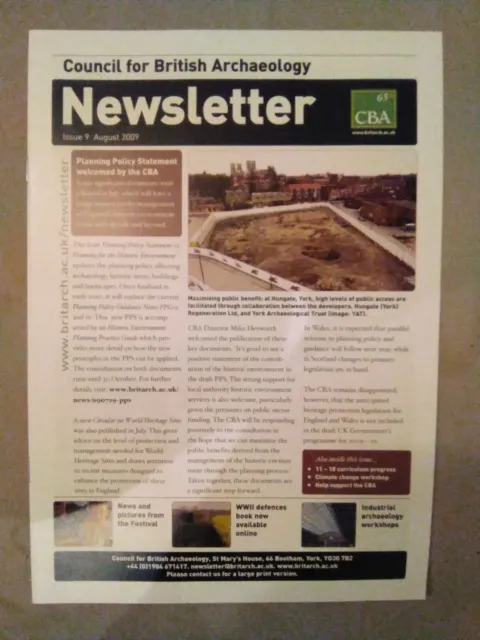 Council for British Archaeology Newsletter Ausgabe 9. August 2009 8pp A4 Format