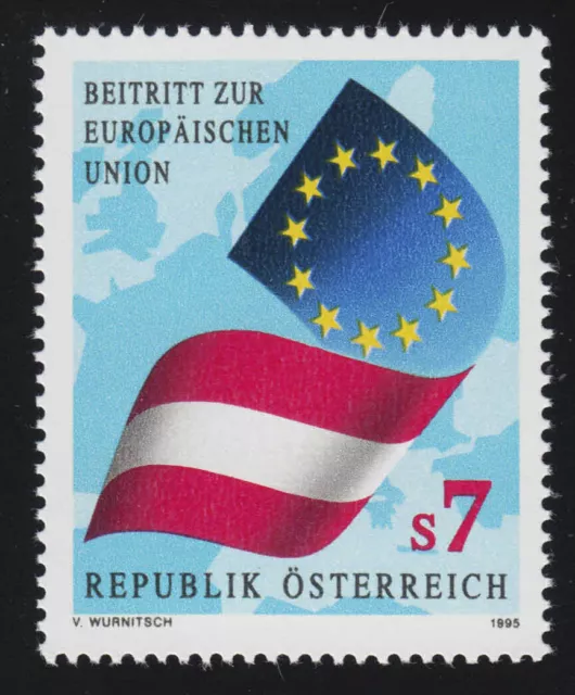 2146 Beitritt Österreichs zur EU, Flaggen EU & Österreich, Landkarte, 7 S, **