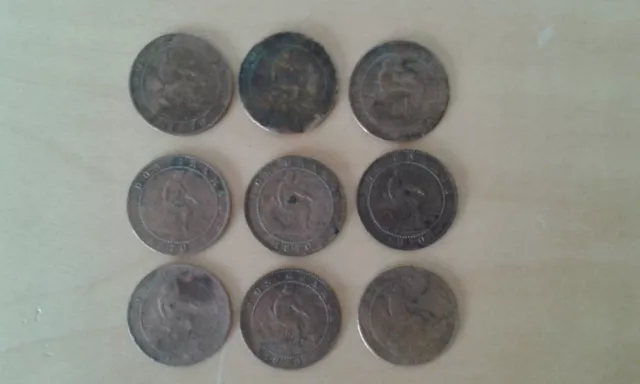 Used - Lot Of 9 Coins Two Cents Of Copper Of 1870 - Item For Colecctors