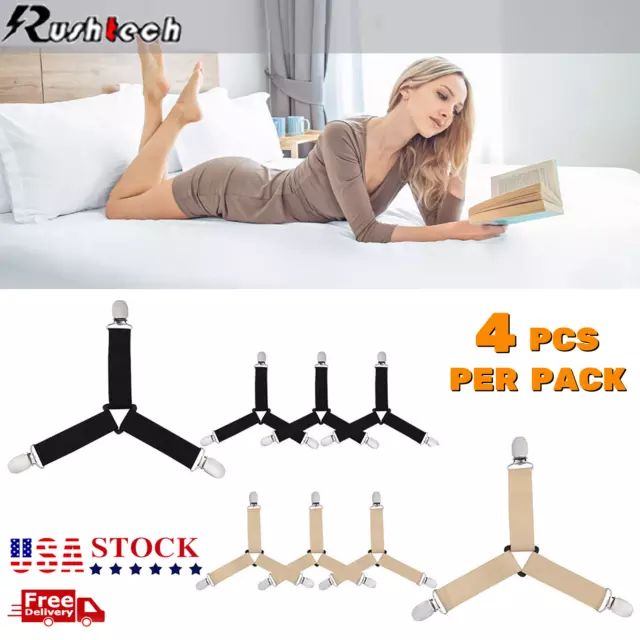 4Bed Sheet Fasteners Adjustable Elastic Suspenders Straps Mattress Covers Clips