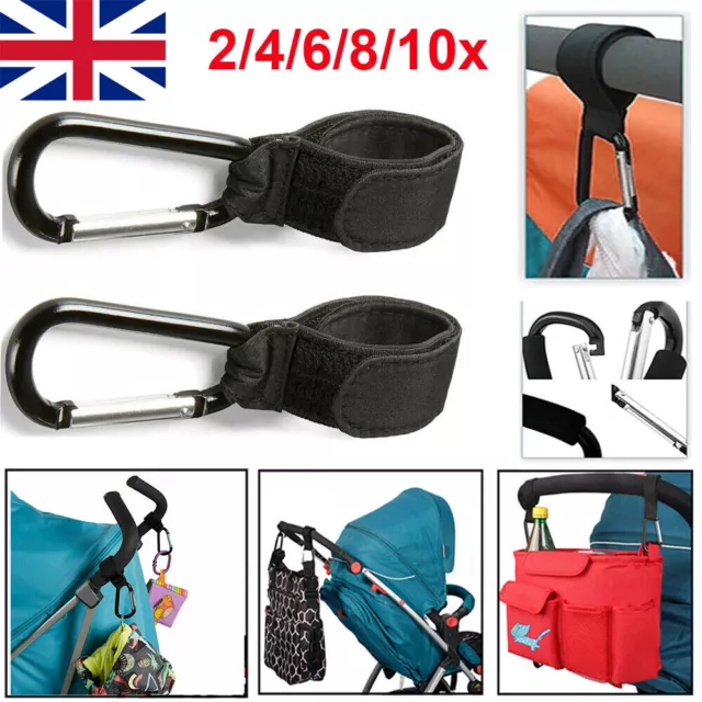 2/4/10x Pushchair Hook Clip Large Buggy Pram Shopping Trolley Bag Mummy Carry UK