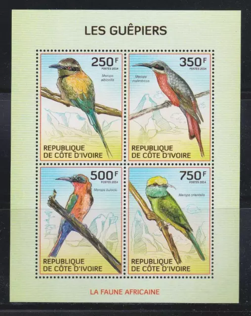 Ivory Coast 2014 Bird Stamps Bee Eaters Ss Mnh - Birdl385