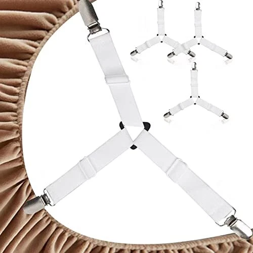 XYLAND Bed Sheet Holder Straps, Adjustable Elastic Fasteners with Iron Clips,