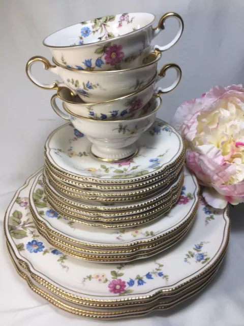 (20 Pieces) Castleton Floral & Beaded 'Sunnyvale' (Four) 5 Piece Place Settings