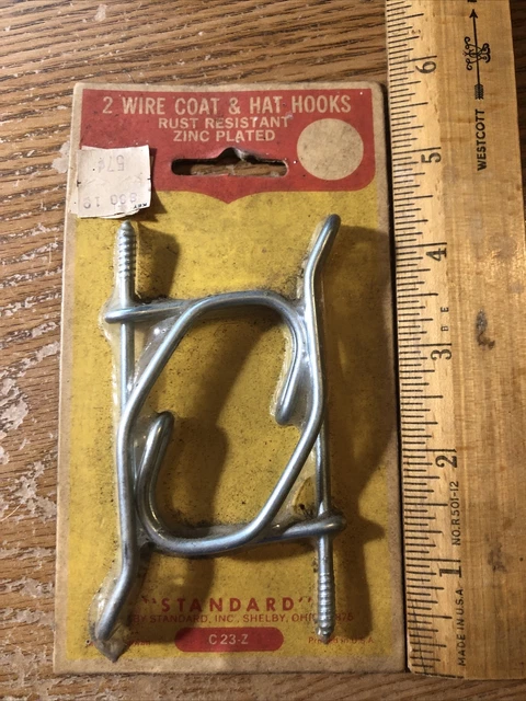 Vintage Pack of 2 Standard C23-Z Wire Coat & Hat Hooks Still in Package NOS NEW 2