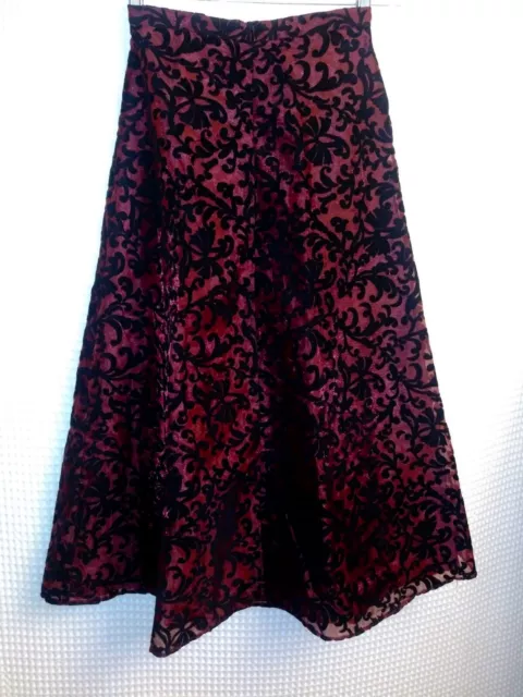 LONG Burgundy & Black Felt Storybook Heirlooms Floral Print Layered Skirt Sz 12