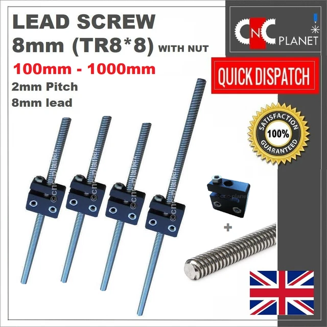 8mm Leadscrew TR8*8 Stainless steel screw 2mm pitch lead 8mm + Anti backlash nut