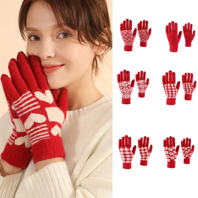 Festive Red Gloves Winter Warm Screen Gloves Outdoor Riding Fleece Gloves