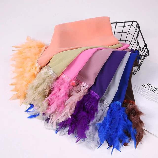 Plume En Mousseline De Soie Long Châle Musulman Foulard Gland Couleur Unie .