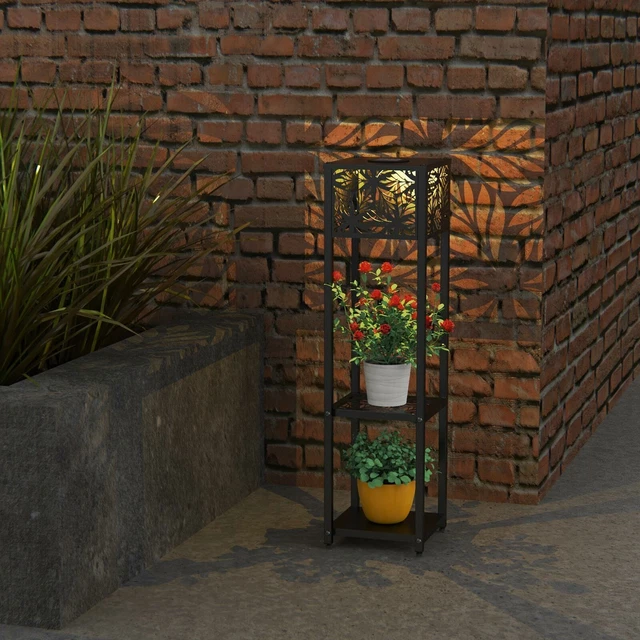 LED Solarleuchte Blumentopf Pflanzschale Säule Außen GartenHof Ständer Dekolampe