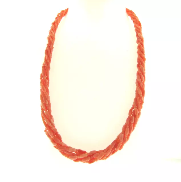 Vintage Pink Coral Beaded Torsade Necklace 6 Strand 18 inch