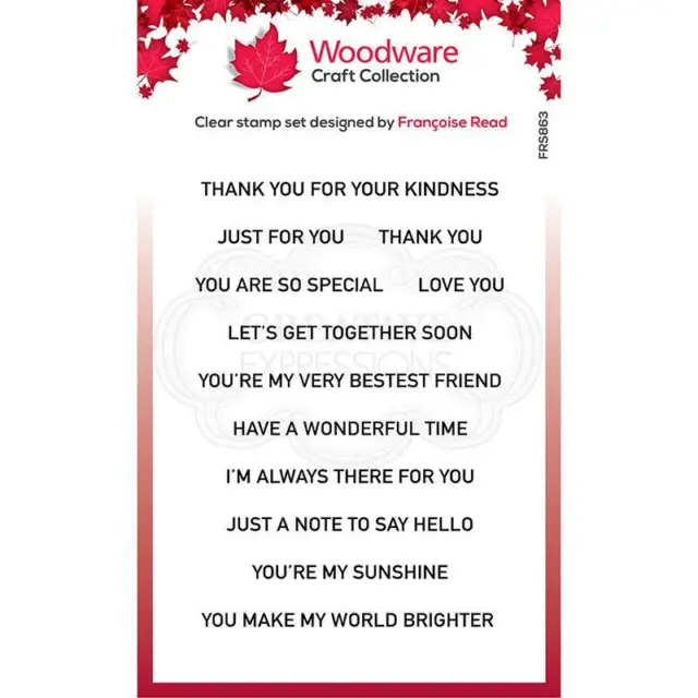 Woodware Thoughtful Strips 12 Pc Clear Sentiment Stamp Set Thank You Card Making