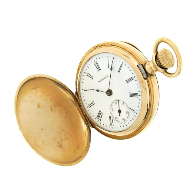 Antique Waltham Model 1907 No. 161 0s Pocket Watch 14k Gold Diamond Hunter Case