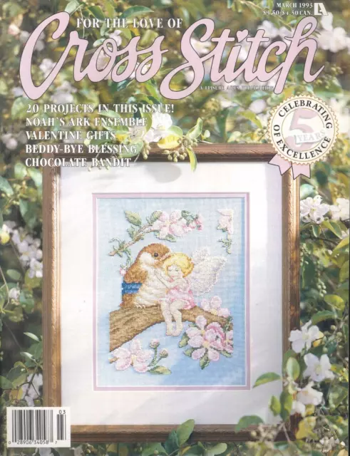 For The Love Of Cross Stitch Magazine Mar 1993 Noah's Ark Valentine Mug Fairy