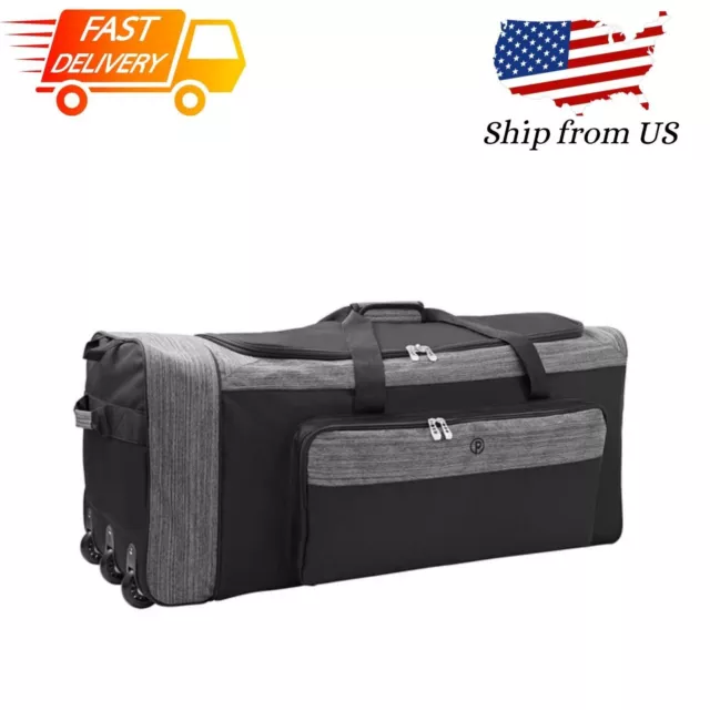 36 inch Rolling Wheeled Duffel Travel Bag with Pull Handle, Gray, 36x15x16 in