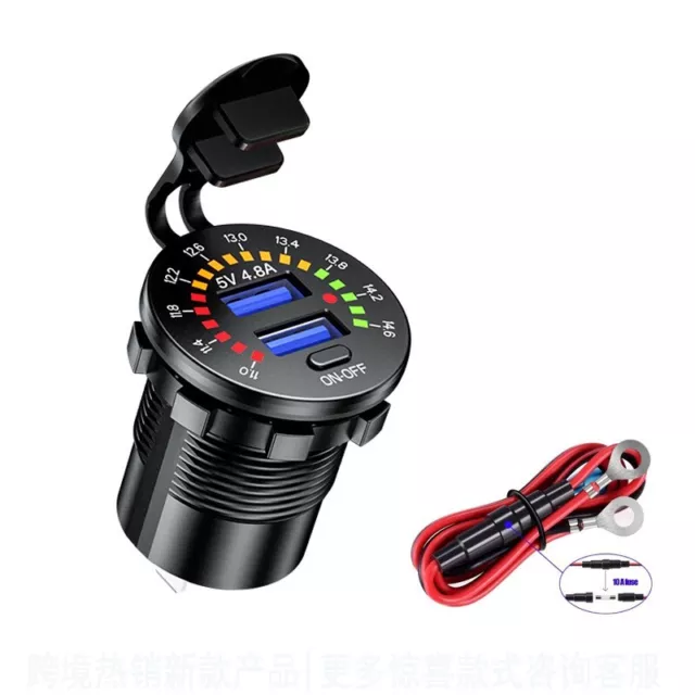 12V Dual-Usb 4.8A Rapide Chargeur Voiture Prise de Courant W/LED Numérique