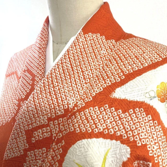 JAPANESE KIMONO FURISODE PURE SILK VINTAGE ANTIQUE 157.5cm 5'2" 74