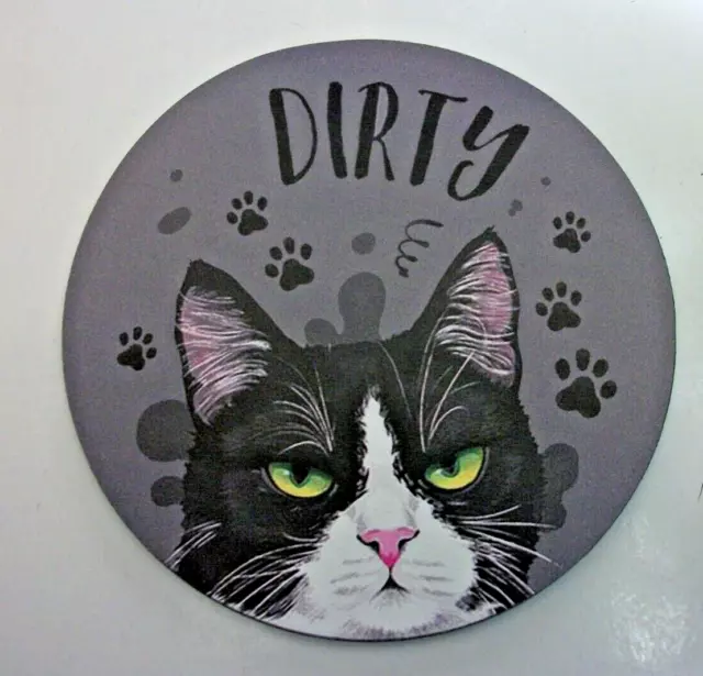 Dishwasher Magnet Clean Dirty Sign Tuxedo Cat Design Reversible 2