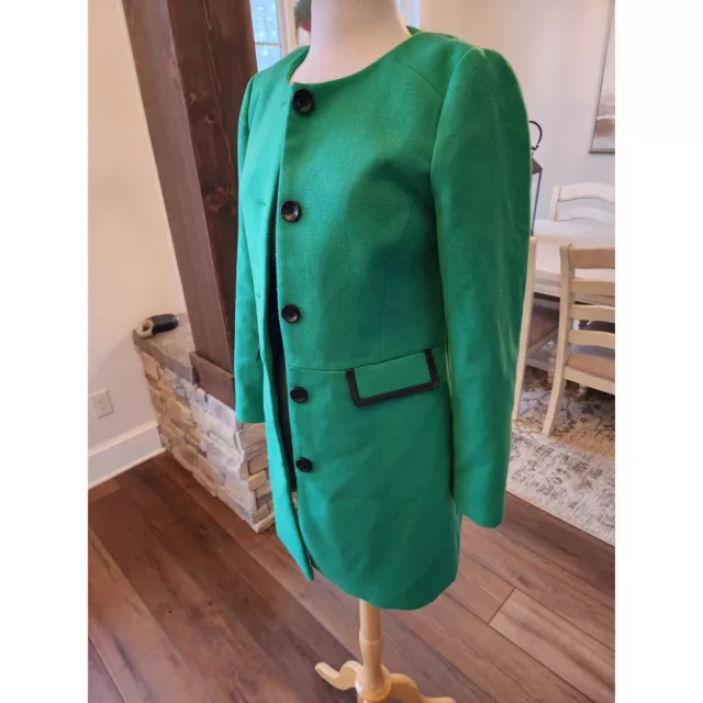 Pim & Larkin Boutique Button Down Dress Coat Green with Black Trim 3