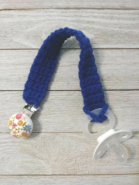 baby crochet pacifier clip strap dummy holder blue flower  handmade new