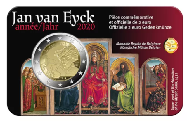 Coin card 2€ 2 euros Commémorative Belgique Jan Van Eyck 2020 BU