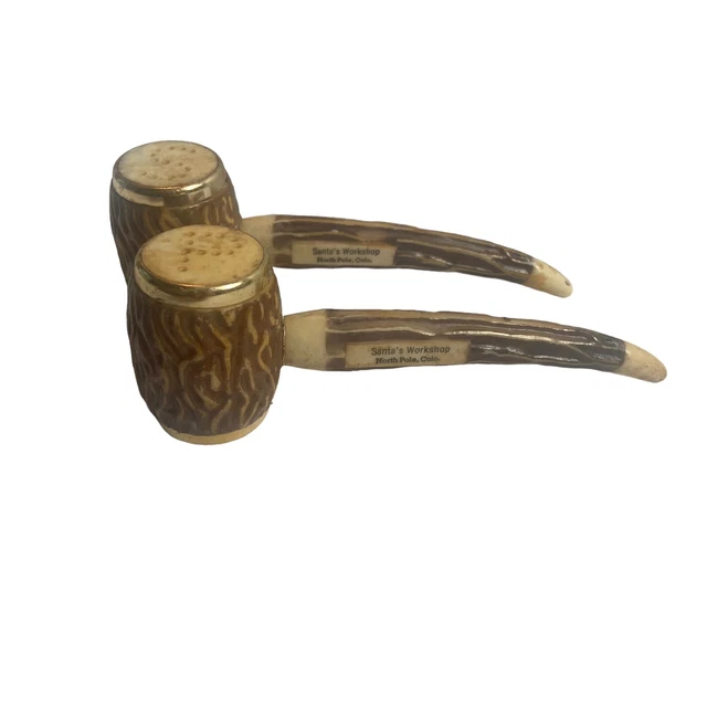 Vintage Faux Bone Antler Pipe North Pole, CO Salt & Pepper Shakers Set 5" Long