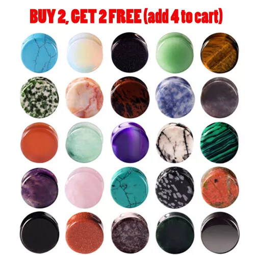 Pair Organic Stone Ear Gauge Flesh Ear Plug Double Flared Tunnel Eyelet 2g-5/8"