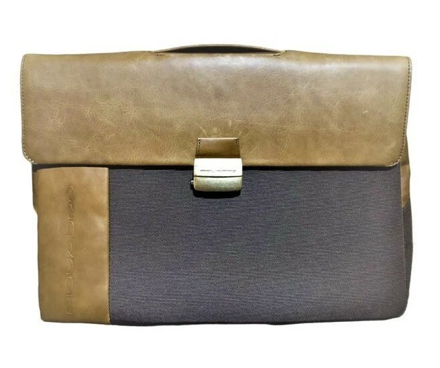Sac Vintage Piquadro Valigietta 24 Ore – Borsa Ufficio En Cuir Et Tissu, Noir, Occasion Très Bon État