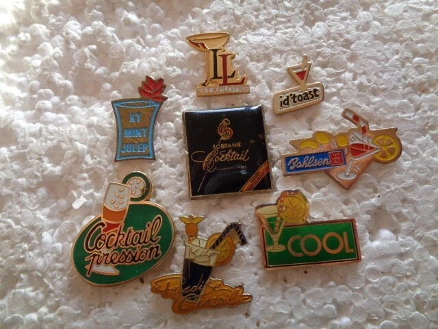 Job lot of 8 Cocktail drinks related metal lapel pins