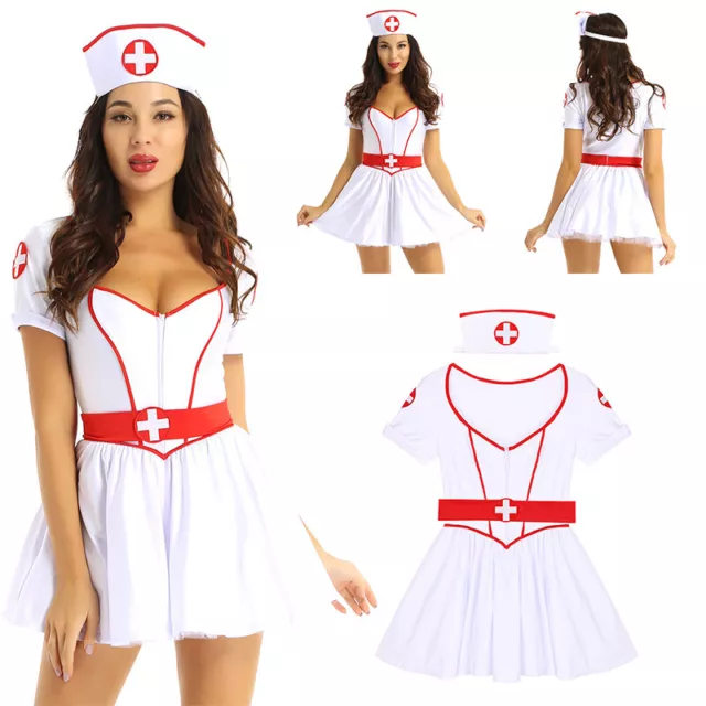 Women's Sexy Lingerie Nurse Uniform Set Halloween Cosplay Fancy Dress Plus Size