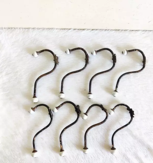 1920s Vintage Victorian Ceramic Knob Ornate Iron Wall Hanger Decorative 8Pcs I86 5