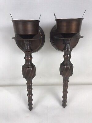 Vintage Pair of Ornate Brass Wall Sconces Candle Holder (HD7)
