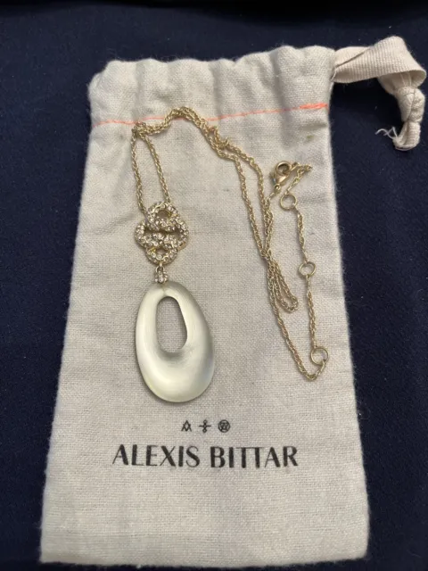 Alexis Bittar Gold Tone Crystals And Frosted Lucite Pendant Necklace 18.5”